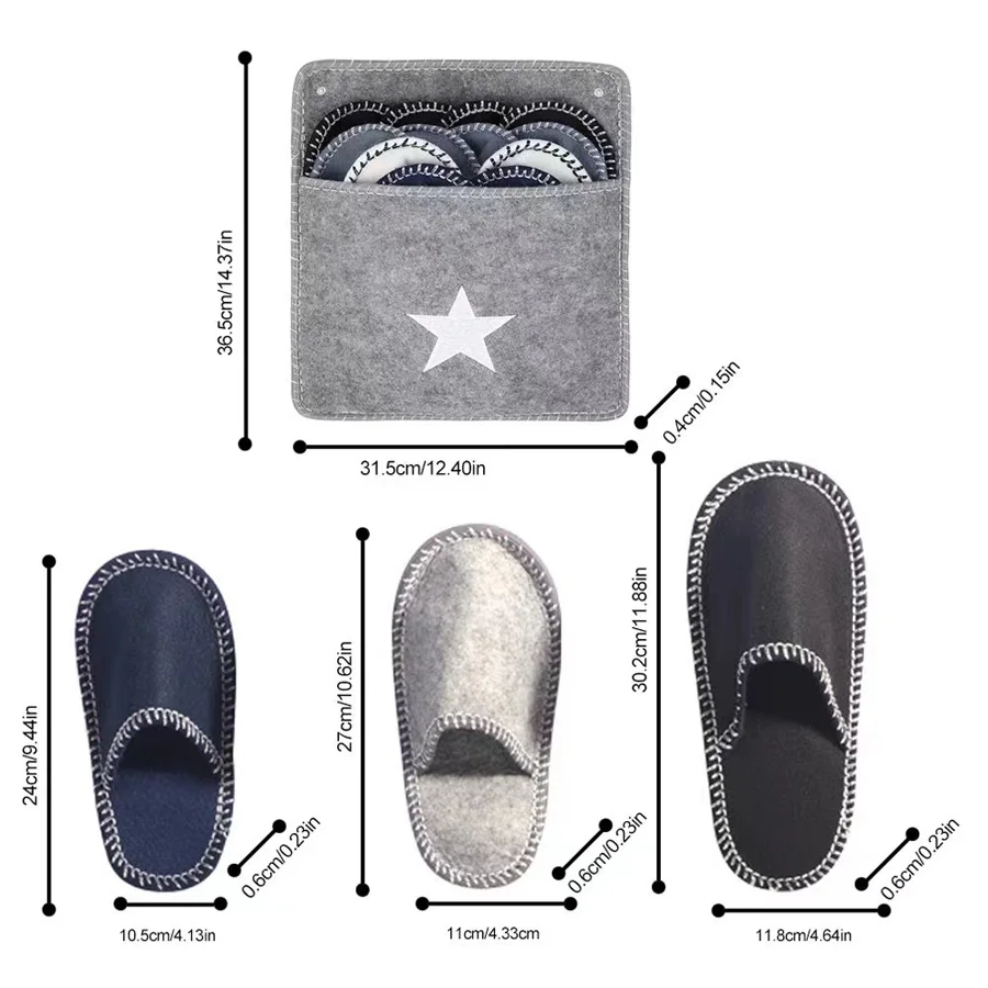 1Set Felt Travel Slippers, Including Storage Bag, Multisize Portable Guest Slippers, Soft Non Slip Indoor Slippers for Hotel XJM