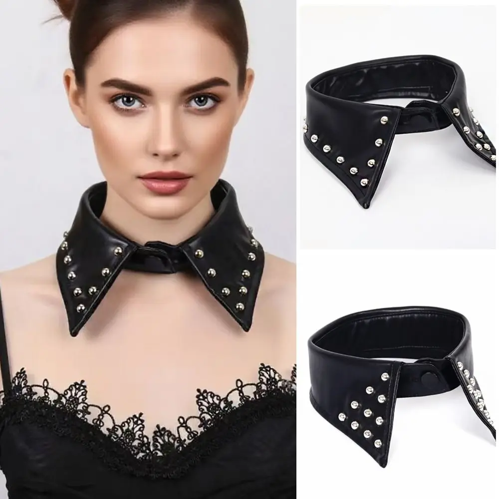 Fashion Detachable Black Leather Fake Collar Pu Gothic Style Rivet Collar Stand Collar Retro Punk Style Collar Blouse