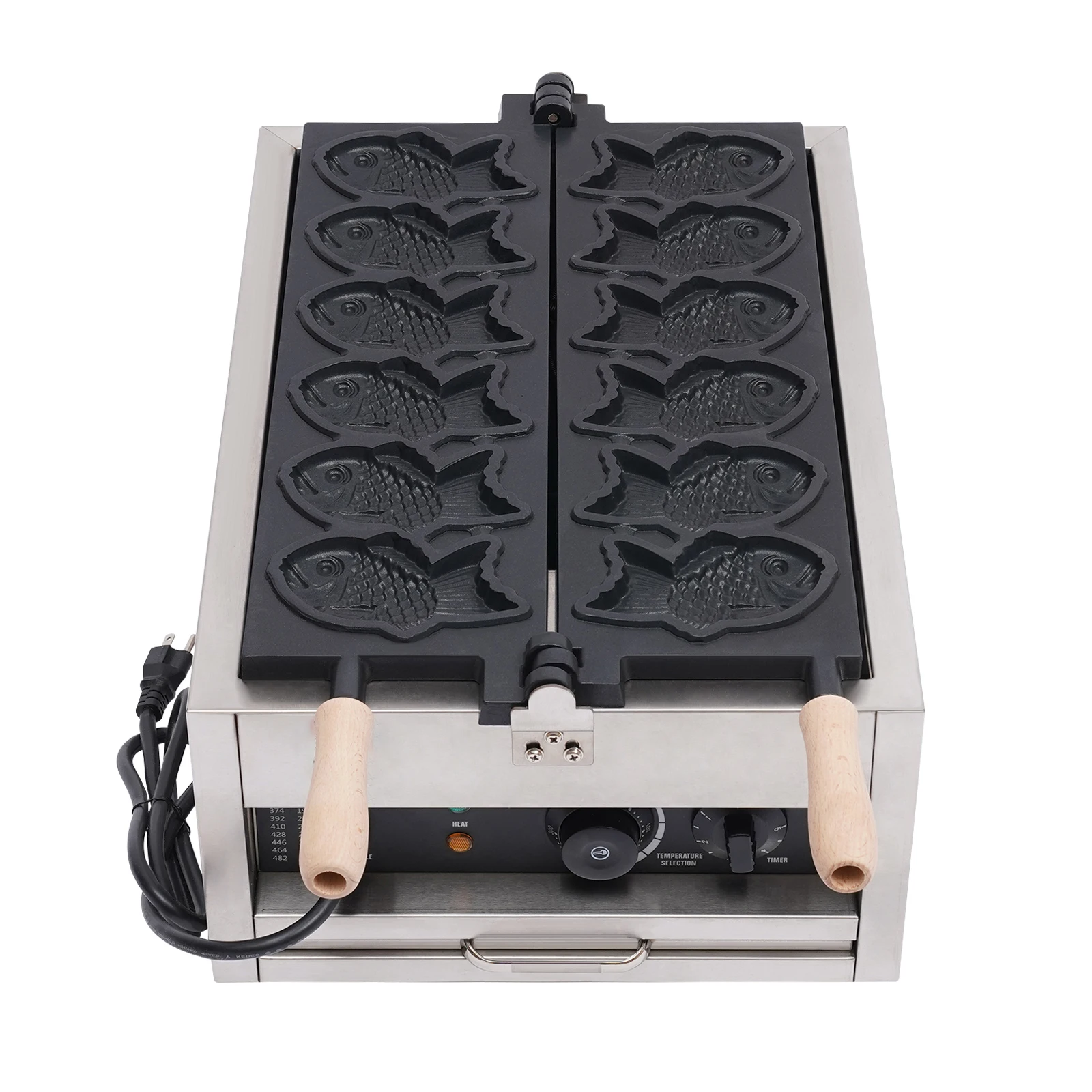 

Sweetmile Fish Shaped Waffle Machine Stainless Steel Nonstick Mini Taiyaki Maker 6 Small Fish Shaped Waffles 110V 3KW