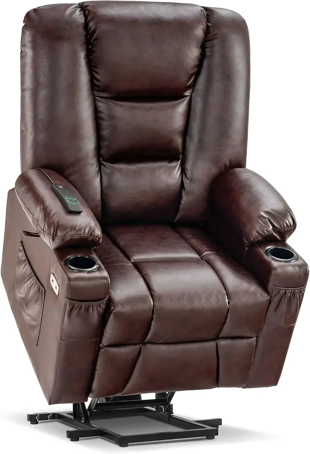 

Large Power Lift Recliner Chair Sofa with Massage and Heat,3 Positions,Cup Holders,USB Ports,Faux Leather，Dark Brown