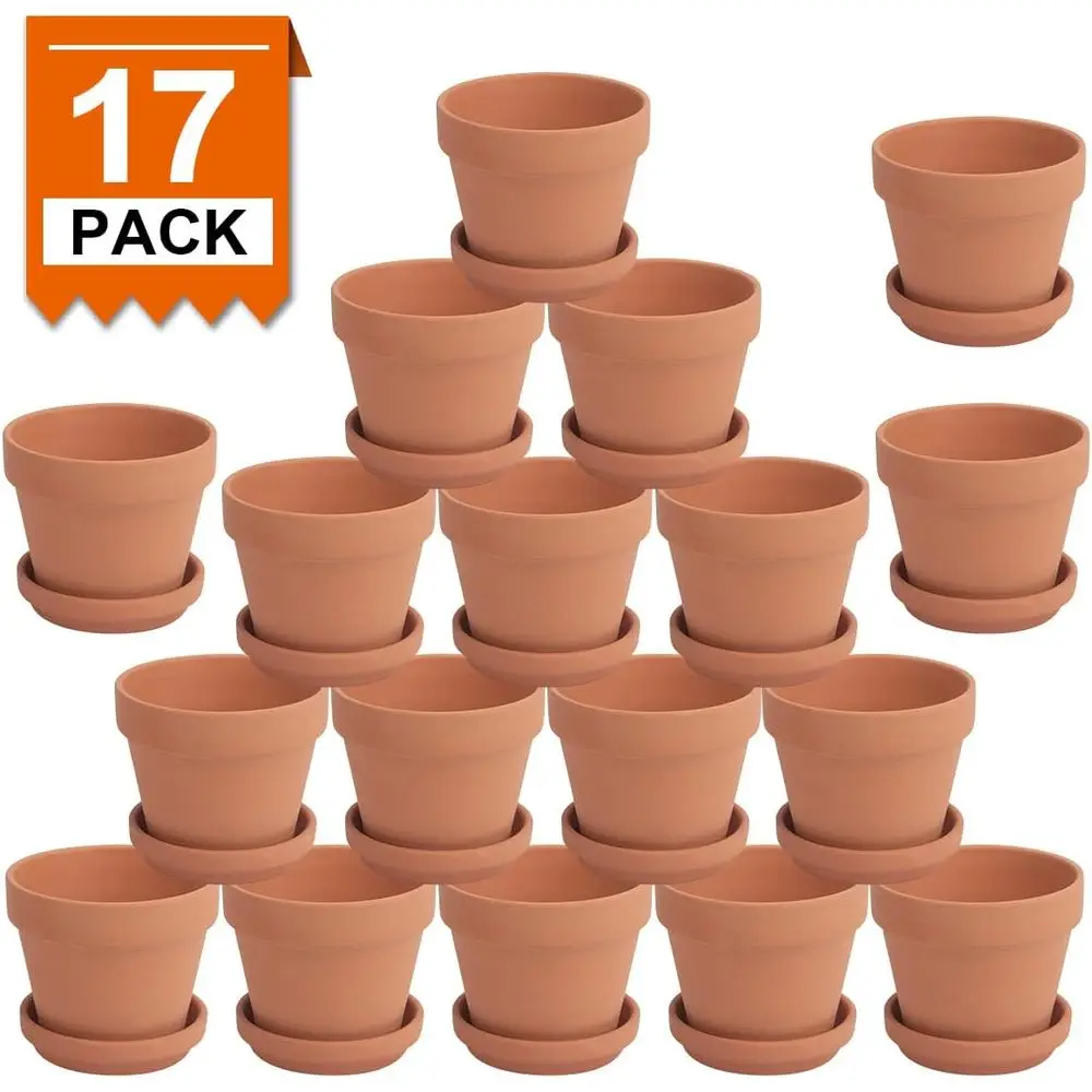 4 Inch Terracotta Planters with Saucers for Cactus, Succulent, and Garden Plants (Set of 17)