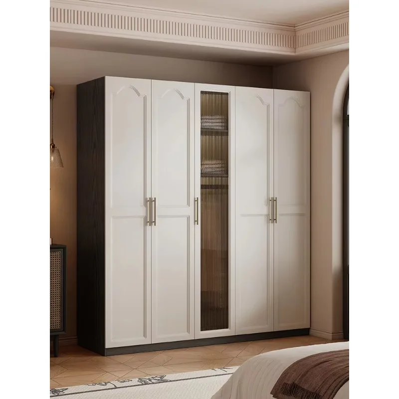 French Style Cream Colored Solid Wood Wardrobe for Home Bedroom Storage Multi Door Suitable for Apartments and Bedrooms