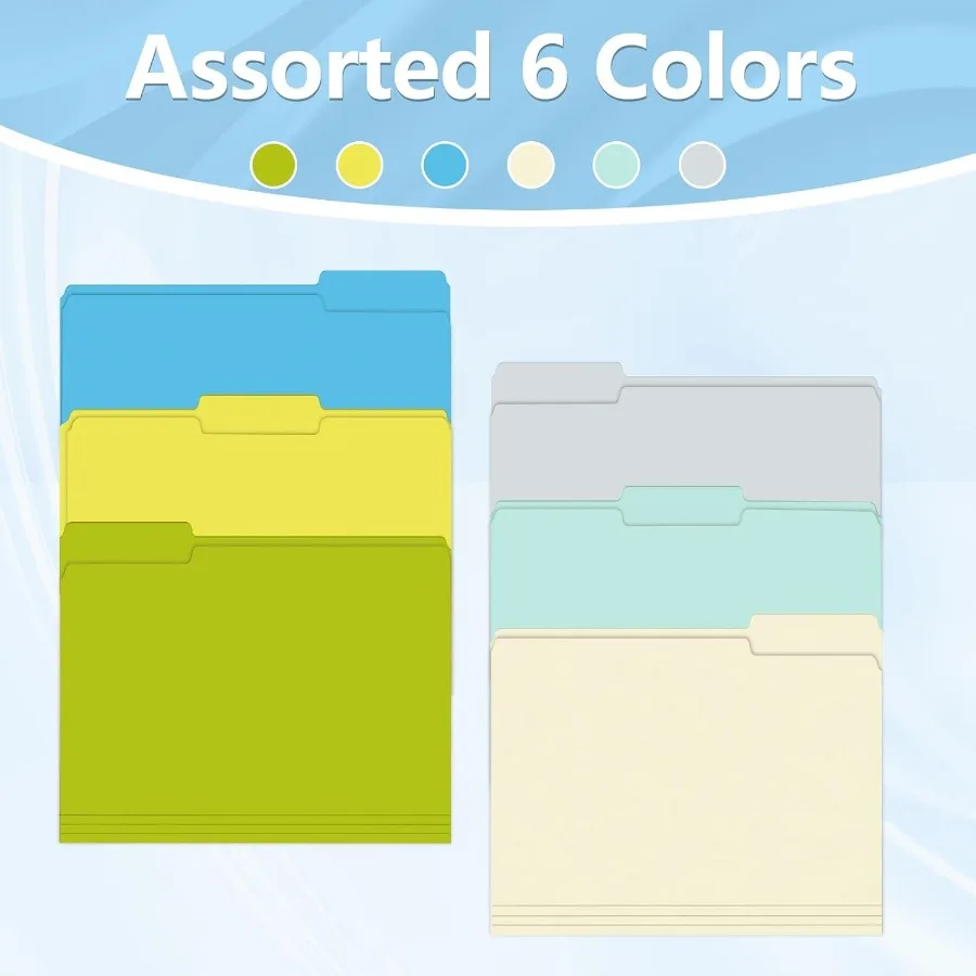 مجلد ملفات HERKKA 120 حزمة 1/3 مجلدات ملفات علامة التبويب مقاس الرسالة متنوعة 6 ألوان مجلدات الملفات الملونة مثالية لأعضاء المكتب