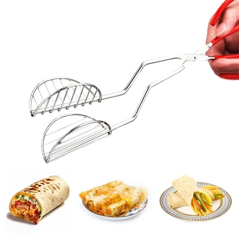 Stainless Steel Burrito Clip Home Shell Maker Press Tortilla Fryer Tong Plated Tortilla Press Maker Machine Pie Crust Food Tongs