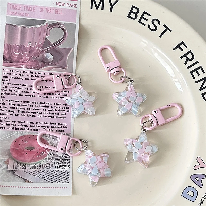 1Pcs Cute Transparent Design Sense Stars Keychain Pendant Keyring For Girls Backpack Headphone Case Accessorie Creative Gifts