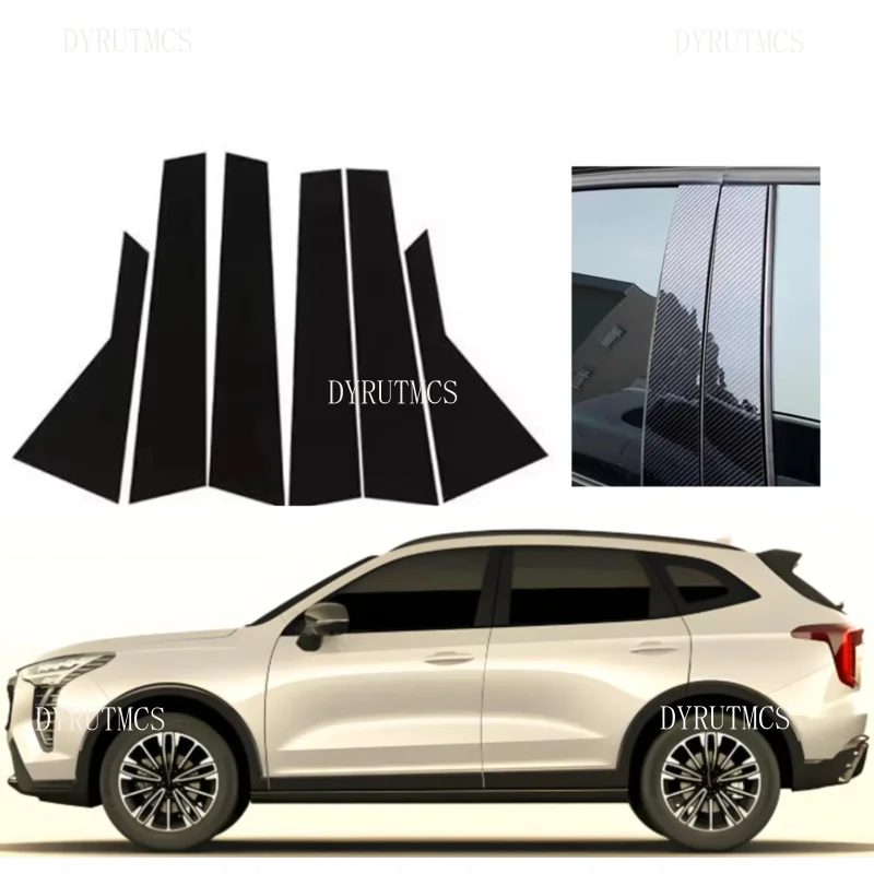 

6pcs Glossy Black Silver Carbon Pillar Posts Fit For GWM Haval Jolion 2021 2022- 2025 Door Window Trim Cover BC Column Stickers