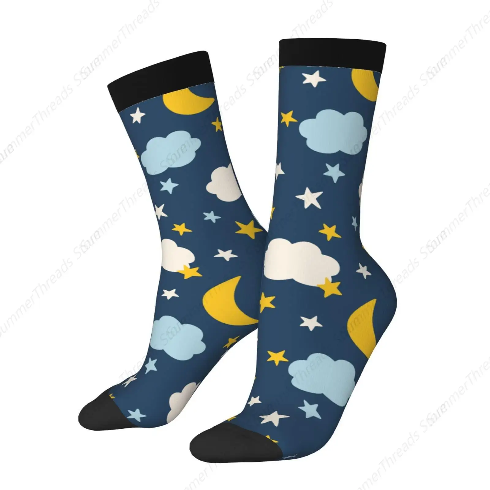 

Moon Socks, Star Moon Funny Crazy Socks for Women/Men Gifts Unisex Novelty Casual Crew Socks（15-16‘’）