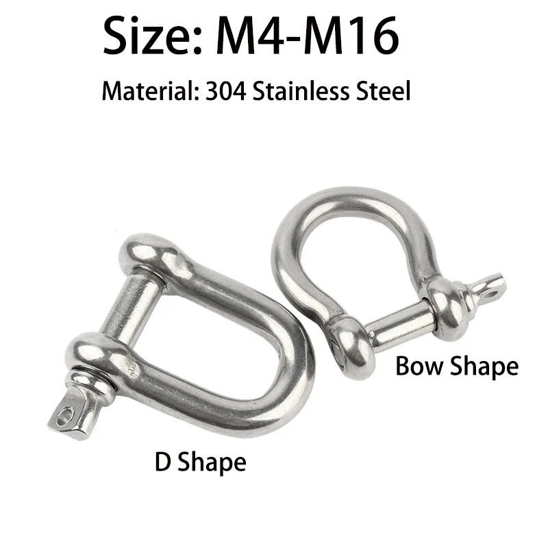 304 Stainless Steel Antirust Dee Shackles D Shackle Screw Pin D Type Carabiner Connector Buckle Tow Sale Lifting Hoisting M4-M16