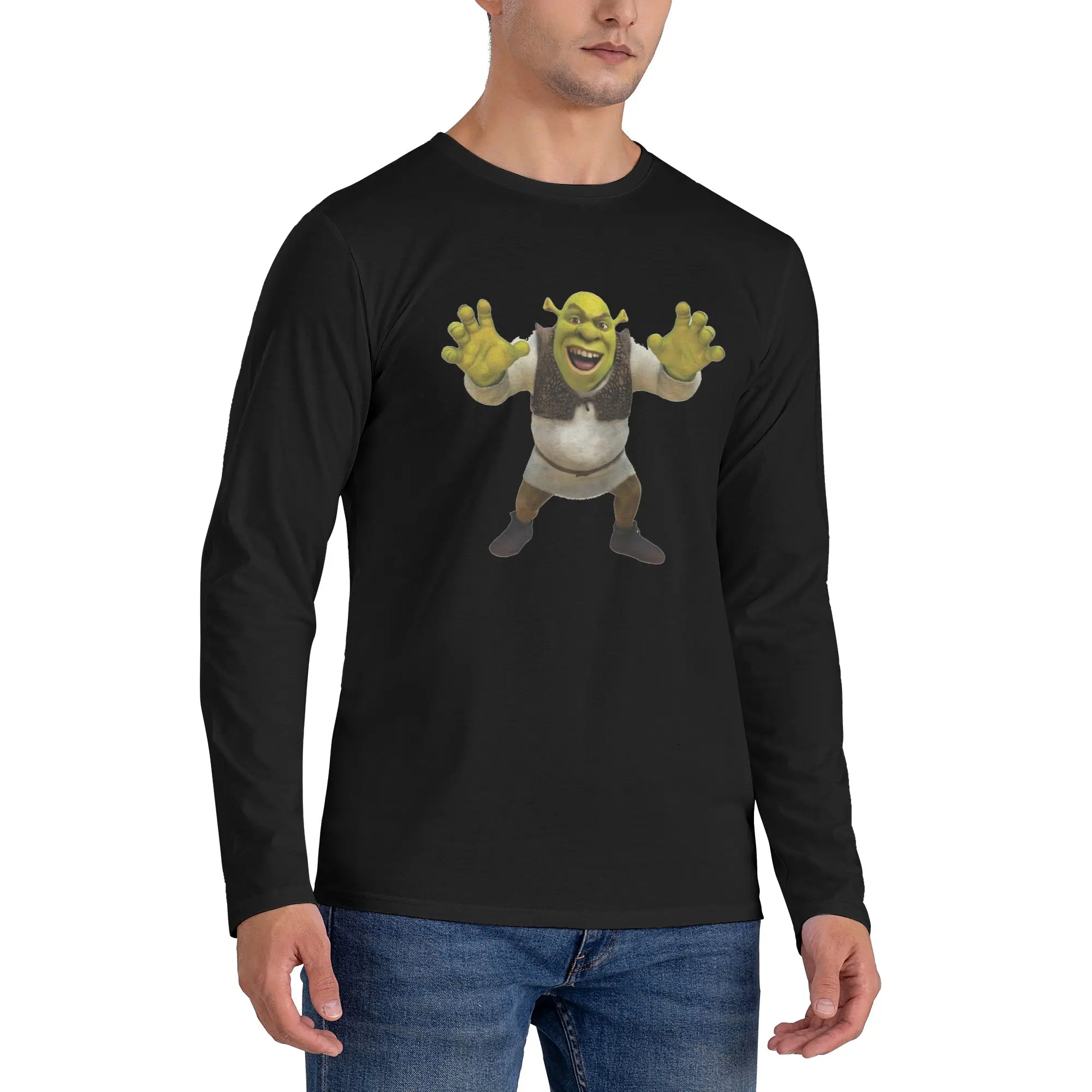 

Мужская футболка Shrek с длинными рукавами, повседневные футболки с круглым вырезом, весенне-осенние мужские топы
