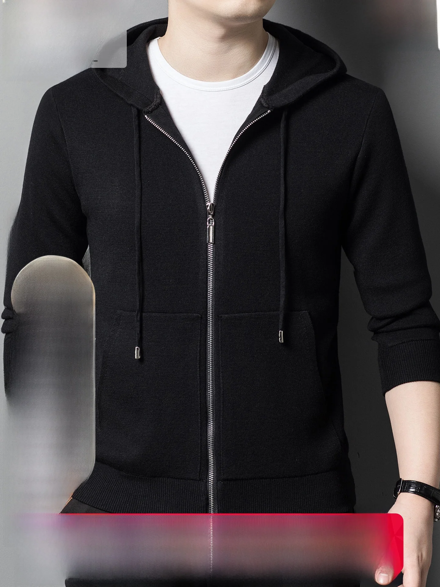 Hengyuanxiang Men's Hooded Open Cardigan Jacket Thickened Autumn Winter Casual Outerwear Sweater Polyester Fiber Zipper Closu...