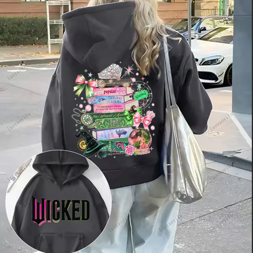 سترة شريرة بقلنسوة لخريف/شتاء 2025 للنساء على الوجهين مطبوعة بقلنسوة ملابس كلاسيكية بلوفرات غير رسمية بغطاء للرأس للنساء