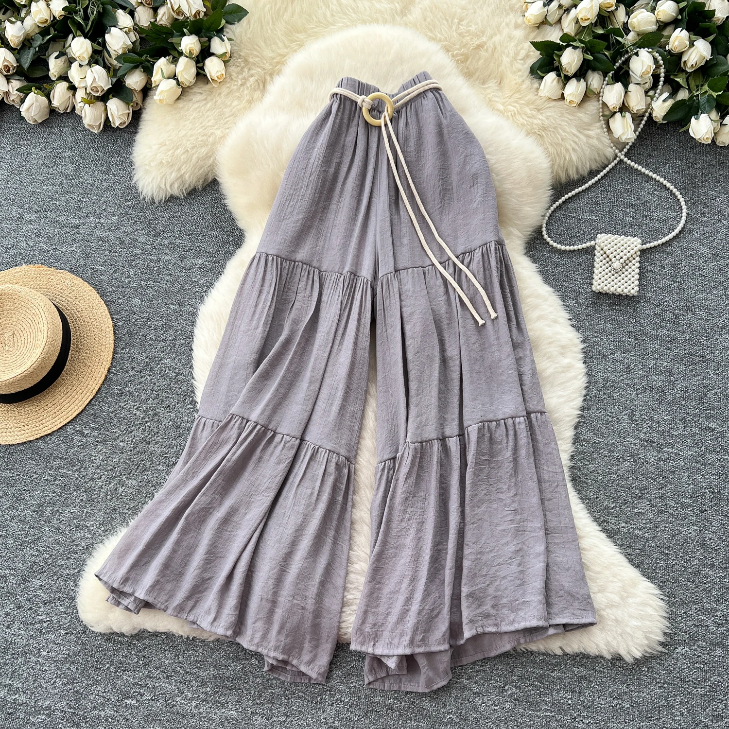 Pantaloni casual con gonna a gamba larga a vita alta Estate 2025 Soft Sle Fairy Gentle Faion da donna che copre i fianchi Pantaloni lunghi da pendolarismo