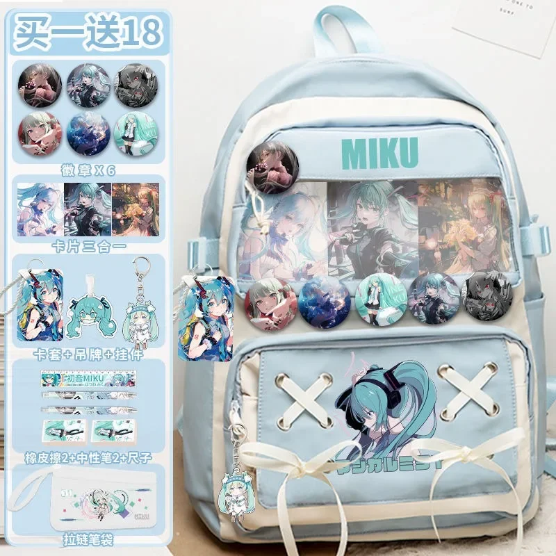 Hatsune-mochila de escuela secundaria Miku para mujer, mochila de gran capacidad, ligera, a la moda