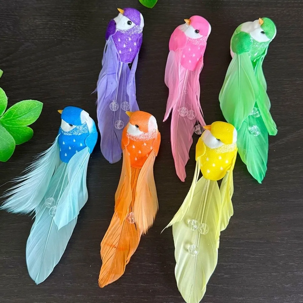 6pcs Colorful Simulation Birds Home Decor with Clip Decorative Fake Bird Art Craft Sculptures Photography Props