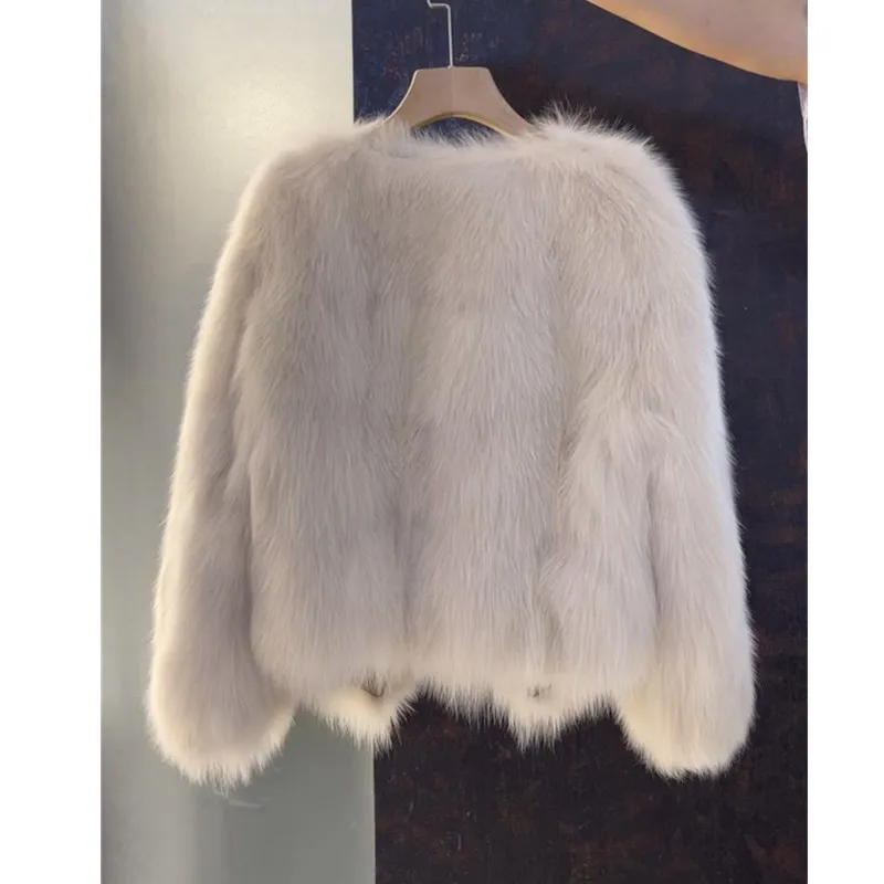 Imitation Fox Fur Coat Women 2026 Autumn Winter New Korean Fashion O-Neck Long Sleeves Short Fur Jacket Female Outerwear W1162