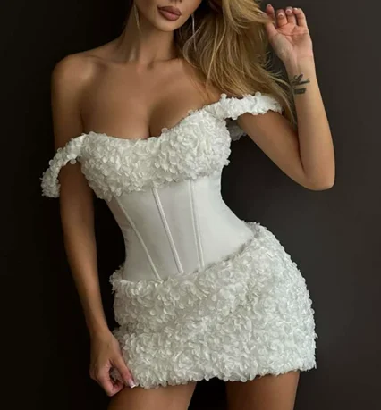 

Women's Dress 2026 Spring Summer New Solid Color Sexy Backless Slim Fit Off Shoulder Temperament Hip Hugging Mini Dress