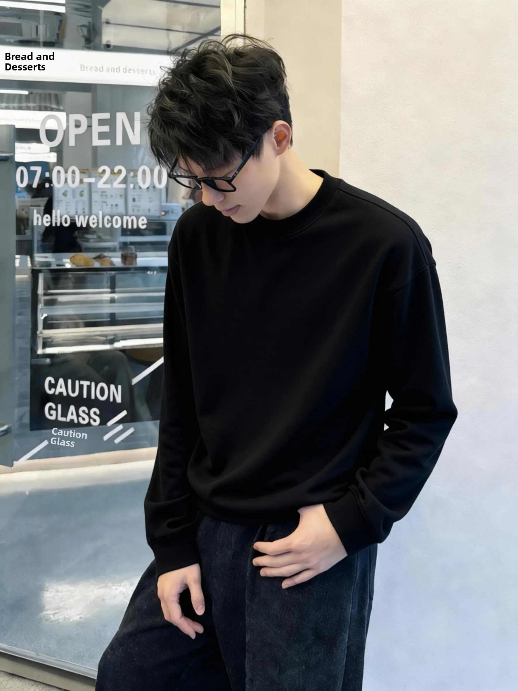 

Мужская толстовка из чистого хлопка с длинным рукавом, весна-осень, черная, базовая, для ношения под одеждой, Cleanfit, с прямым кроем плеча