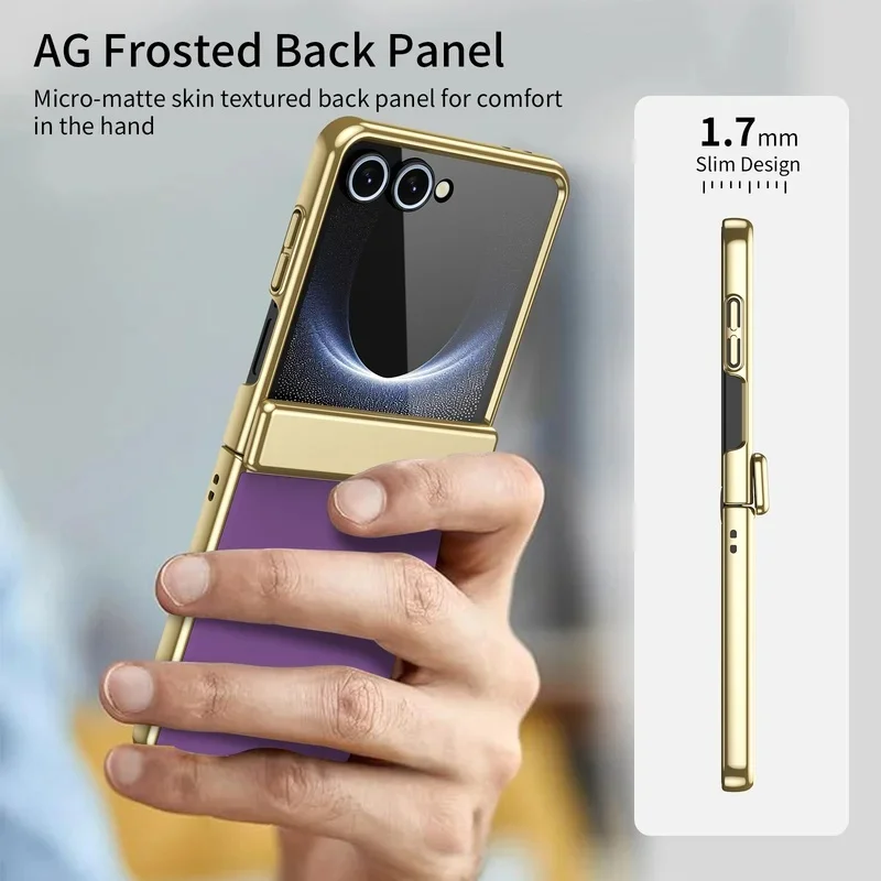 For Samsung Galaxy Z Flip 8 7 6 5 4 5G Phone Case with Built-in Screen Protector & Hinge Protection Electroplating Frosted Cover