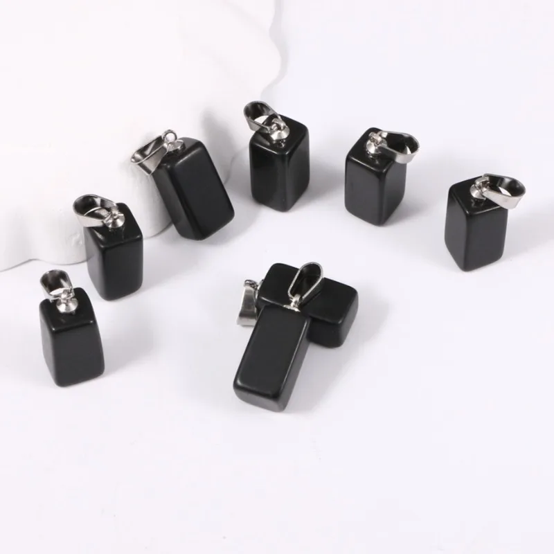 10pcs Black Natural Stone Rectangle Shungite Columns Pendant Charms for Necklace Earrings Jewelry Making Accessory
