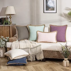 Solid Color Simple Comfortable Linen Striped Sofa Pillowcase Linen Ruffled Nordic Light Luxury Farmhouse Pillow Cushion Cover
