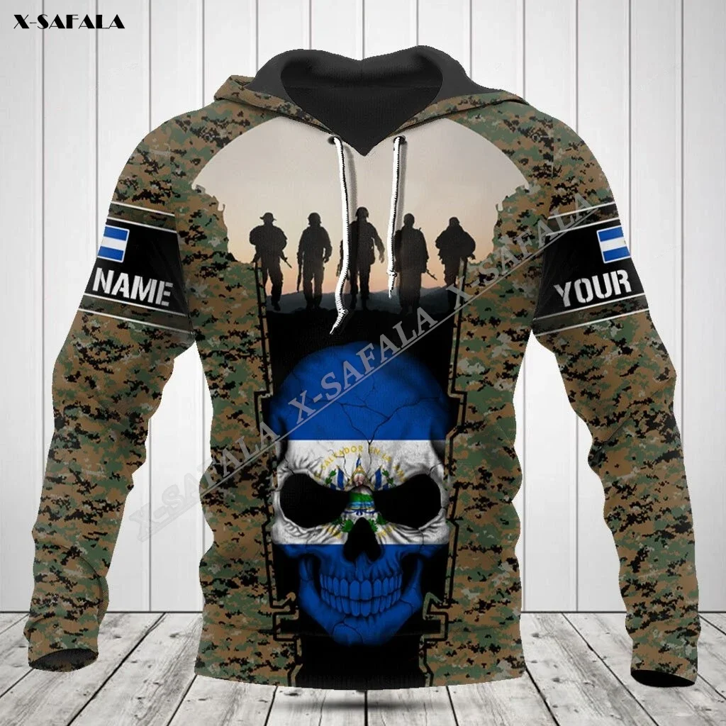 

El Salvador Brother Camo Flag Army Soilder Veteran 3D Print Hoodie Men's Outwear Shirt Pullover Hooded Sweatshirt Jersey Casual