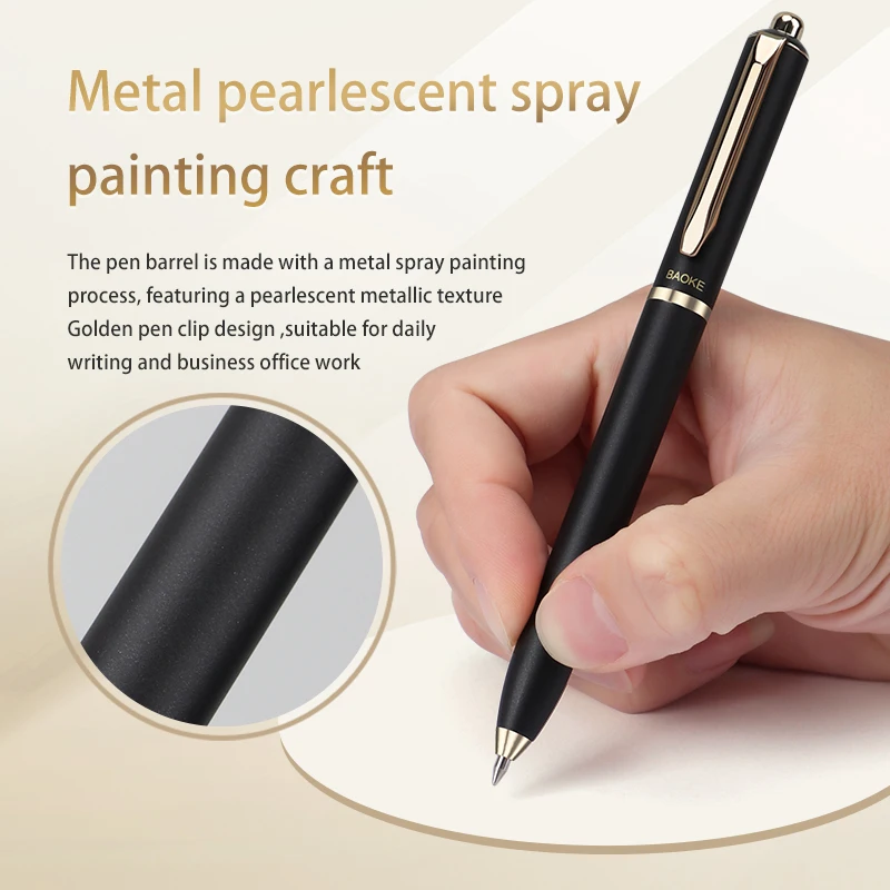 BAOKE BK123 Caneta de rolo líquido retrátil de 0,5 mm Clipe de metal Ponta de bala Tinta preta Seis cores de barril