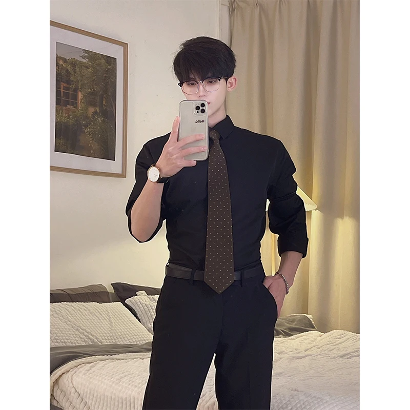 

Briti Sle Long Sve irt Men's Slim Fit Inner Wear Spring New Korean Sle Suit Top High End Feeling Youth Faion