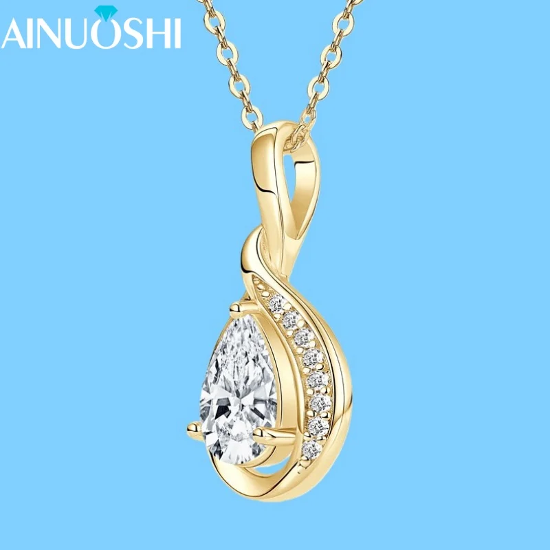 

AINUOSHI Новое ожерелье D1,50CT 6x9 мм с муассанитом для женщин, стерлинговое серебро S925, подвеска-капля, женские роскошные ювелирные изделия, рождественские подарки