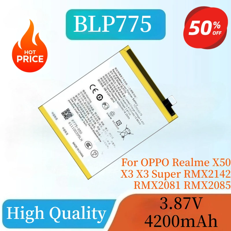 

High Quality BLP775 Phone Battery For OPPO Realme X50 X3 X3 Super RMX2142 RMX2081 RMX2085 RMX2083 Replacement Batteries 4200mAh
