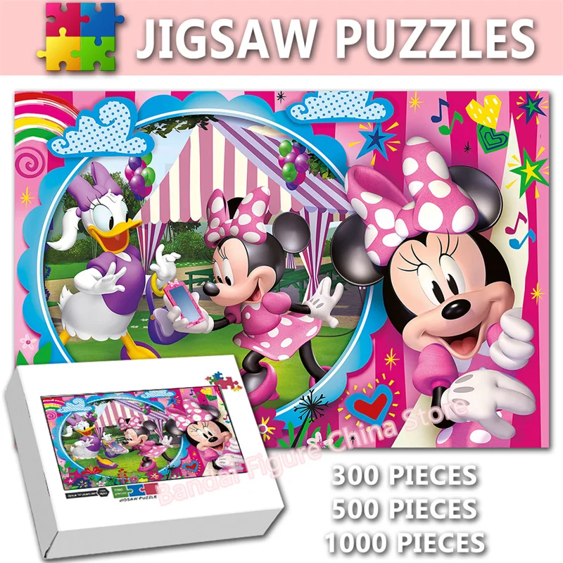 Daisy Duck and Minnie Mouse Jigsaw Puzzles Dinsey Cartoon Mickey Mouse 300/500/1000 Pieces Print Puzzle Kids Game Toys