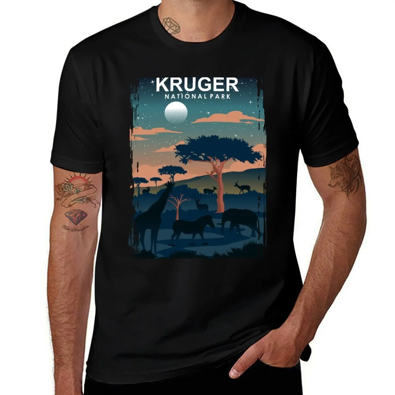 

Kruger National Park Night Travel Poster South Africa T-Shirt vintage t shirts Anime t-shirt t shirts for men pack