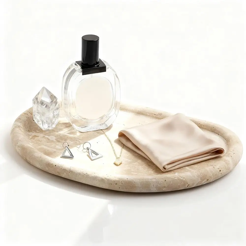 

Natural Travertine Tray, Special-Shaped lry Tray, Marble Ring Dish or BathroomCountertop, Nightstand,Dring Table, Bede Table