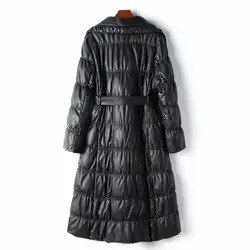 High Quality Spring new women's sheepskin long leather jacket 2024 white goose down leather down jacket