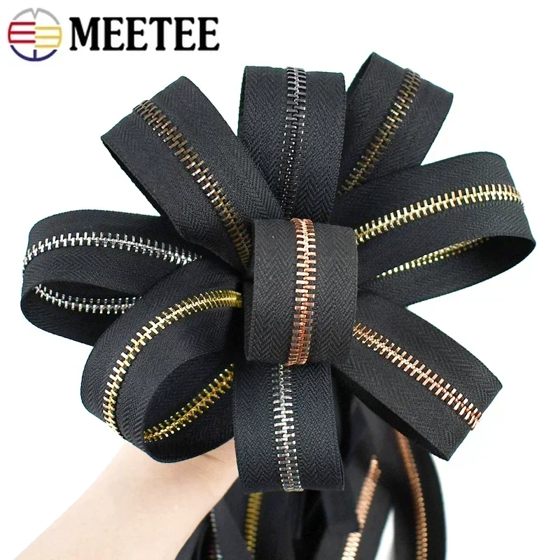 1-5Y Meetee 3# 5# Sewing Metal Zipper for Clothes Decorative Zippers Bag Roll Zips Tapes Closure Zip Repair Kits DIY Accessories