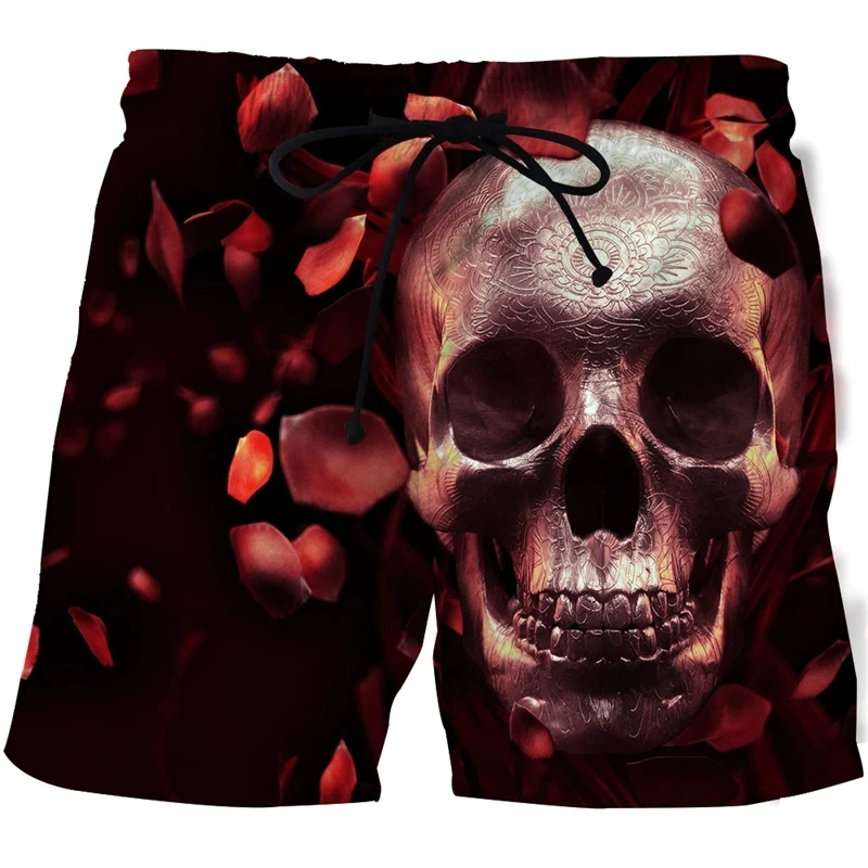 Homens e Mulheres 3D Skull Print Beach Shorts, Roupa Casual, Streetwear, Calças Kids, Carga, Fashion, Plus Size, S-7XL, Novo, Verão