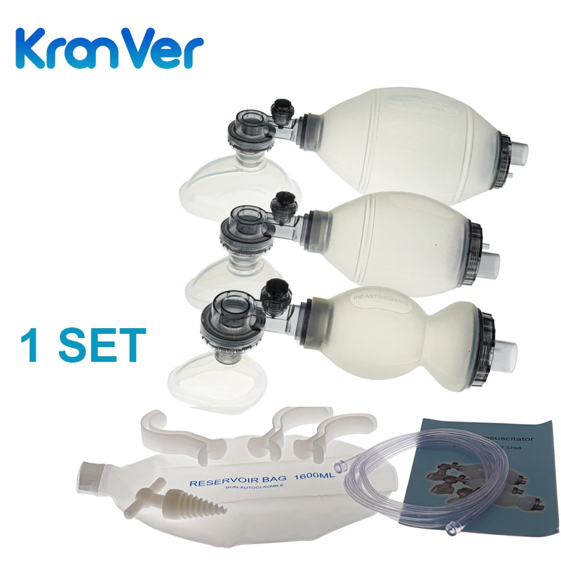 KranVer Reusable Silicone Manual Resuscitator Reservoir Bag Cardiopulmonary Resuscitation First Aid Tools For Adult Child Infant