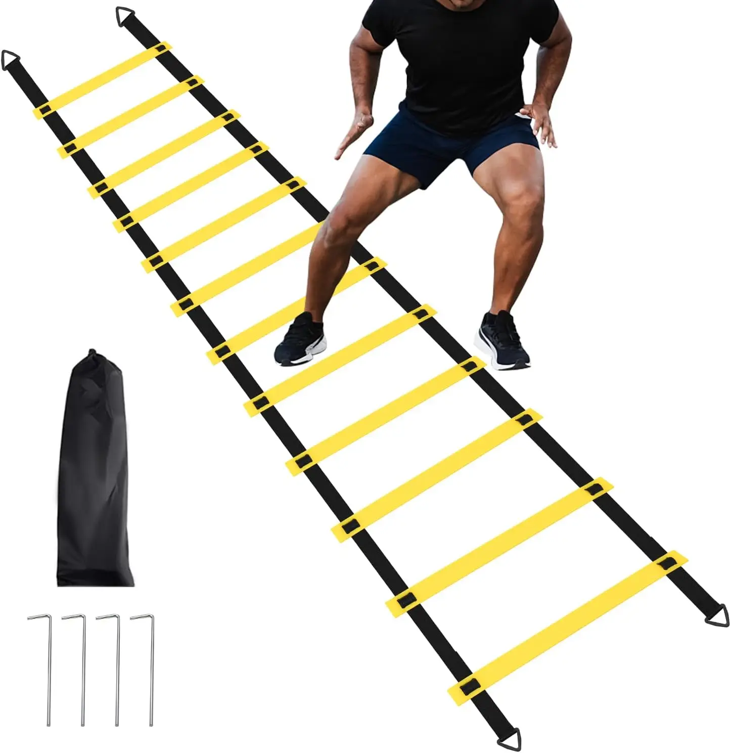 

20ft Agility Ladder with 12 Rungs, Steel Stakes, Carry Bag for Soccer, Speed, Footwork Training