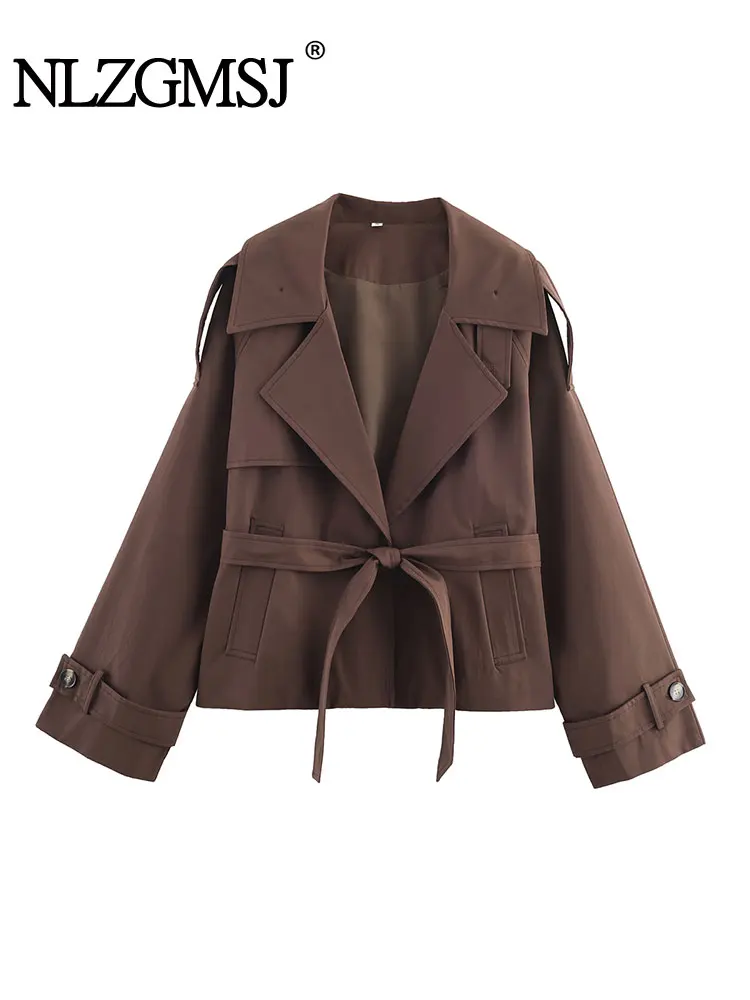 

NLZGMSJ винтажный повседневный шикарный женский плащ с однотонным поясом, пальто с длинными рукавами, новая мода 202, осенне-зимние женские куртки, верхняя одежда
