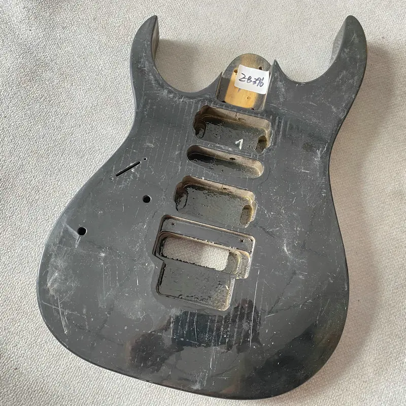 

EB396 Left Hand Electric Guitar Black Color Unfinished Floyd Rose Guitar Body with Damages Cracks Black Color for DIY