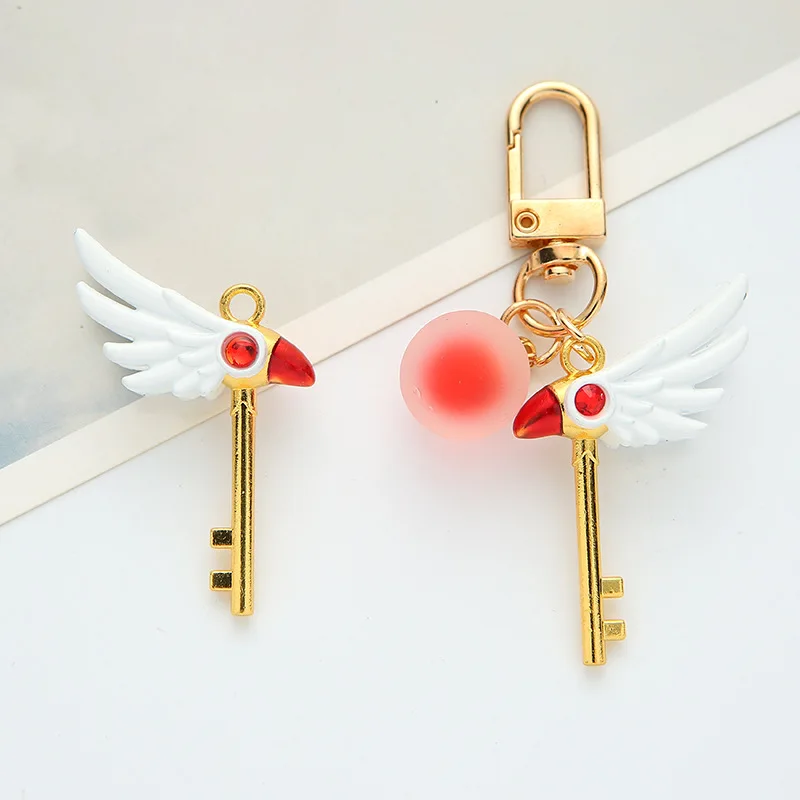 Cardcaptor Card Captor Kinomoto 사쿠라 버드 마술 지팡이 스틱 광대 카드 목걸이 펜던트 키 체인 열쇠 고리 소품 장난감 선물