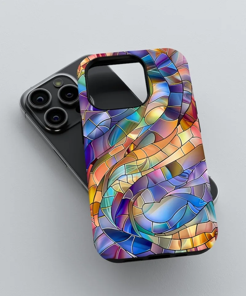 Artistic Stained Glass Wave Phone Case For IPHONE 16 15PRO MAX 14 13 12 11 Acrylic TPU Two in one magnetic Phone Cases