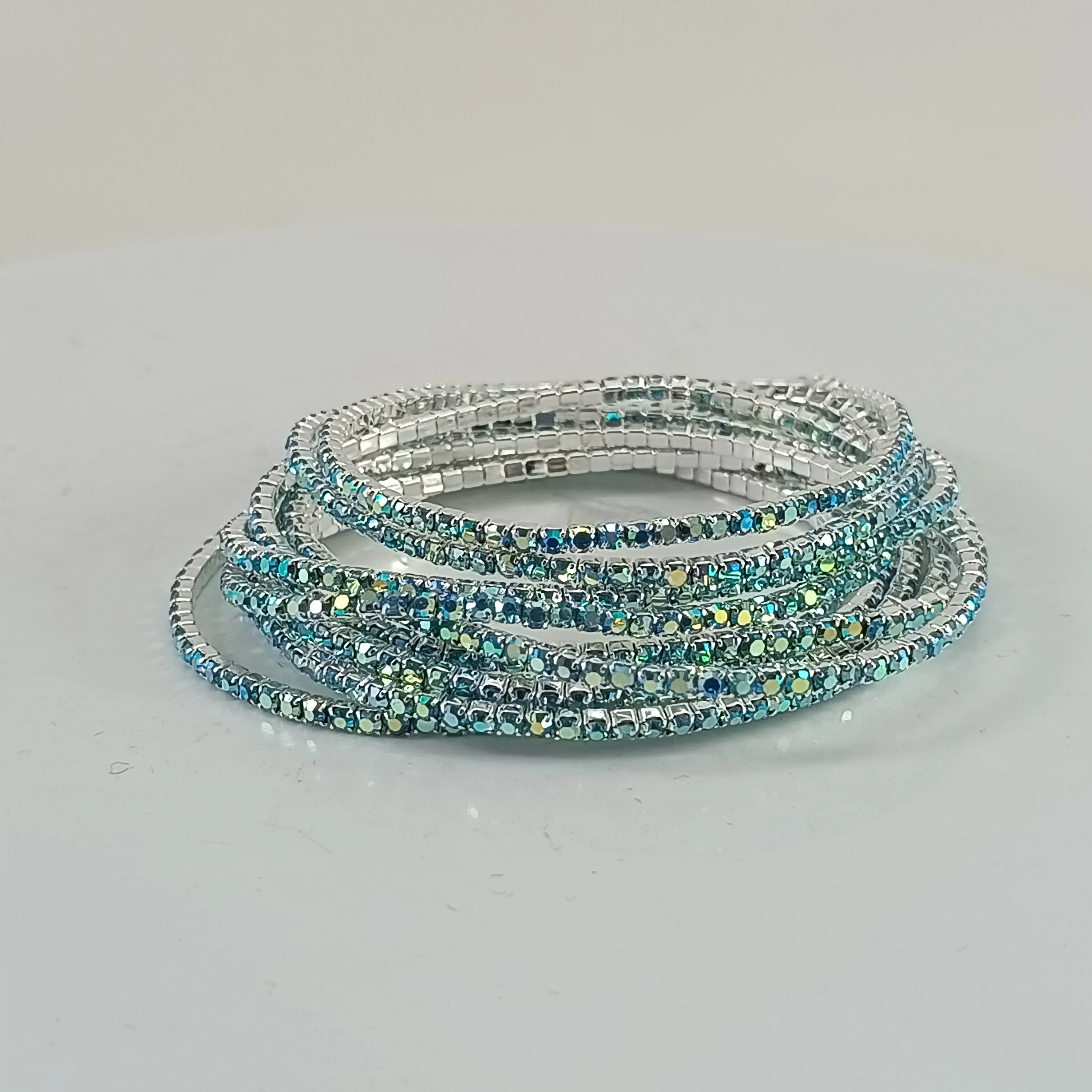 Set of 9 Full Rhinestone Tennis Bracelet For Women Sparkly Crystal Elastic Stretch Bangle Colorful  Party Jewelry Gift