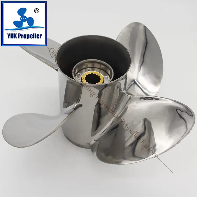 Hélices marinas de acero inoxidable pulido de 4 cuchillas para motor fueraborda Suzuki 150-300hp