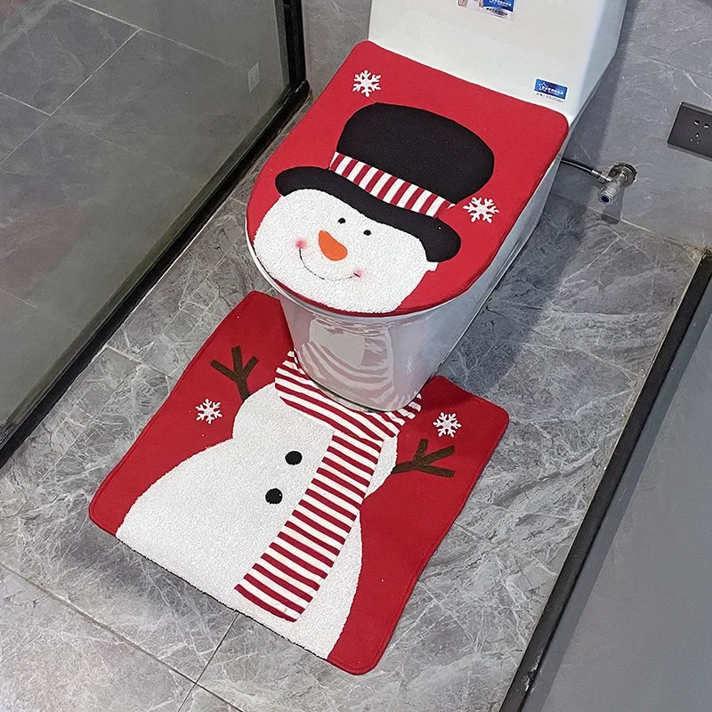 2pcs Christmas Bathroom Mats Sets Santa Claus Bath Mat WC Toilet Seat Cover Toilet Mat Toilette Tapa Inodoro Decoration Commode