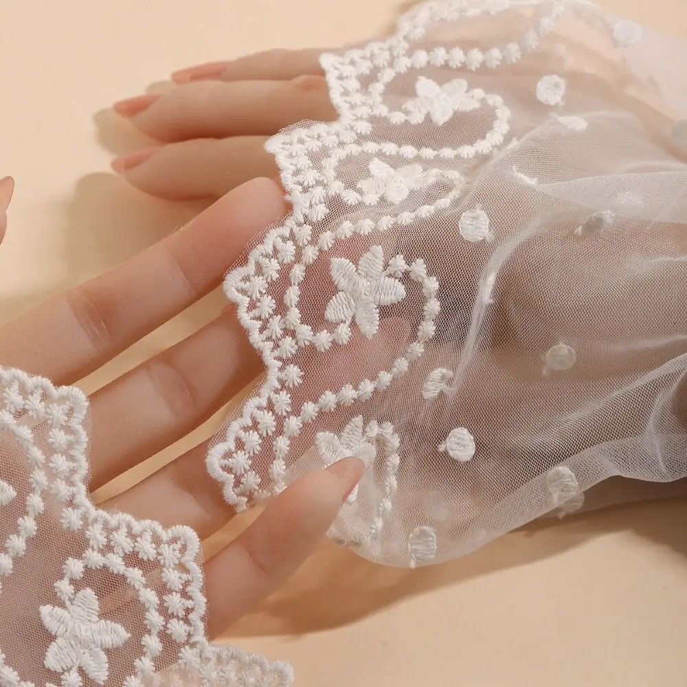 Casual Double Layer Lace Fake Cuffs Flower Polka Dot Horn Cuffs Decoration Elastic Solid Lace Sleeve Women's Daily Wear