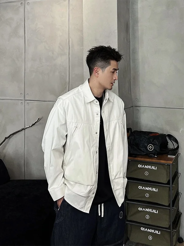 

Japanese Sle Patchwork Men's Jaet Layered Wear Versatile Workwear Coat Autumn irt Trendy Long Sve Loose Fit Polyeste...