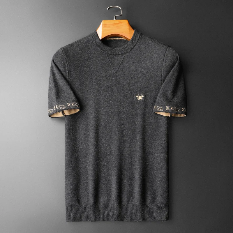 

Новый модный утепленный мужской вязаный свитер 2025 года с вышивкой цветочным узором, из смесовой шерсти, с круглым вырезом, базовая модель