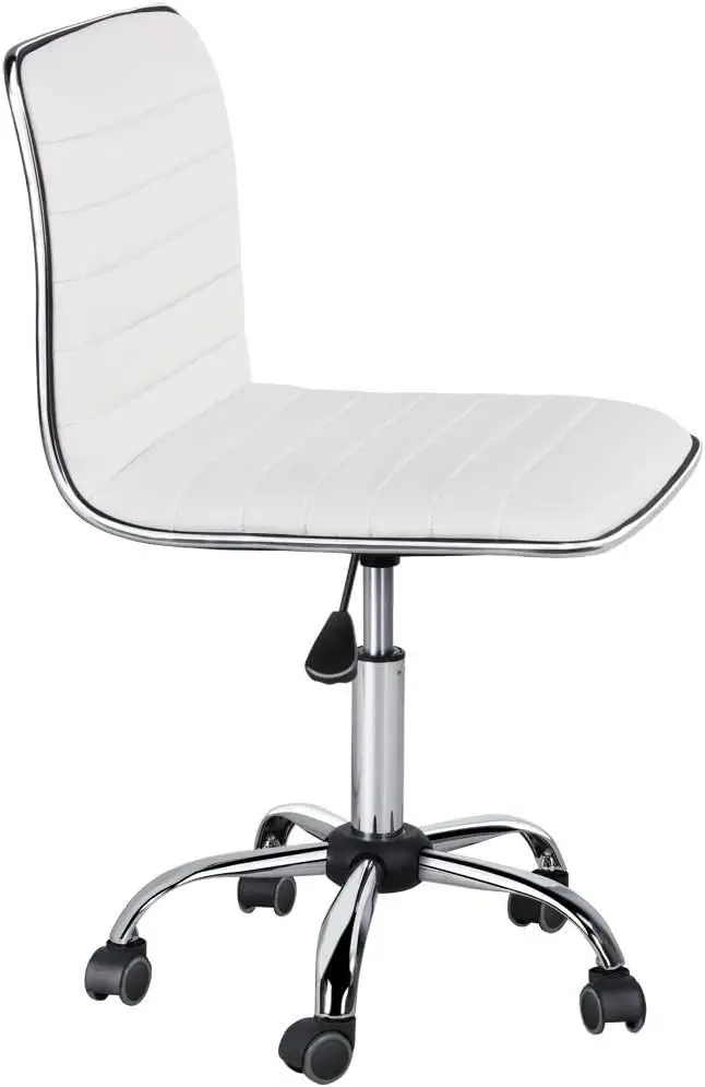 

Topeakmart Office Task Chair Faux Leather Low Back Ribbed Armless Swivel Desk Chair Office Chair w/Wheels White