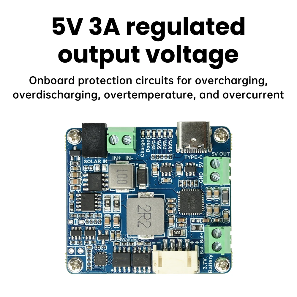 DC 6-24V Solar Power Manager Module 5V 3A Regulated Output Solar Charge Controller Supports MPPT,PD,QC,FCP,SFCP Type-C Charging