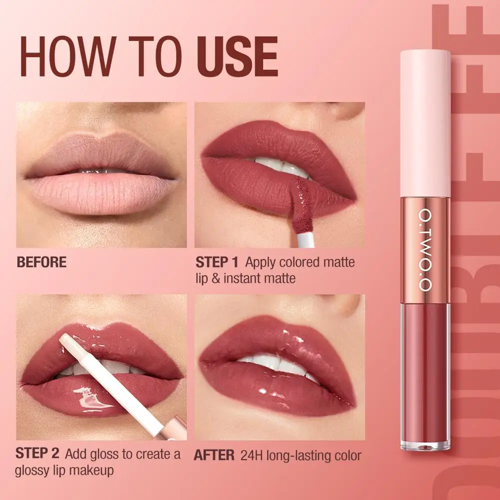 O.TWO.O 6pcs Matte Lipstick Lip Tint Double-end Lip Gloss Lip Coat 24HR Waterproof Long-lasting Non-stick Cup Lipstick Makeup